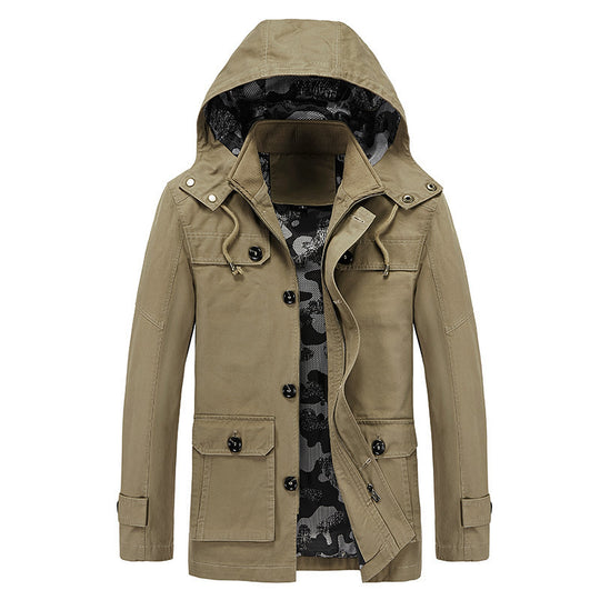 Herren Canvas-Fieldjacke mit Kapuze, multifunktionalen Taschen und Camouflage-Futter Shop Nory