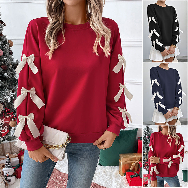 Damen Sweatshirt mit dekorischen Schleifen an den Ärmeln Shop Nory