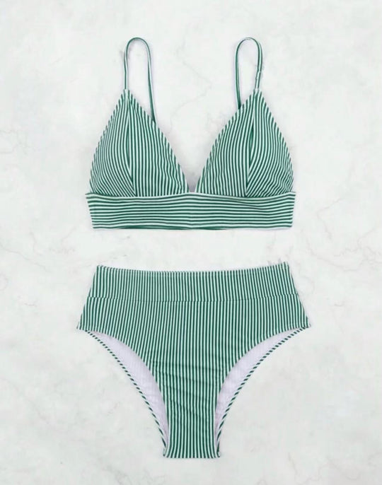 Damen Hochgeschnittener Bikini mit elegantem Streifenmuster