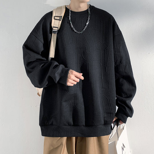 Herren Oversized Strukturiertes Strick-Sweatshirt mit geprägtem Ton-in-Ton-Lettering Shop Nory