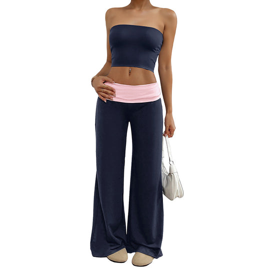 Damen Weite Jersey-Loungehose mit Umschlagbund und weitem Bein Shop Nory