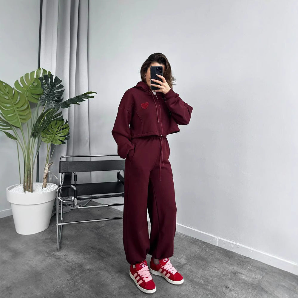 Damen Cropped Kapuzenpullover und hohe Taille Wide-Leg Jogginghose Set Shop Nory