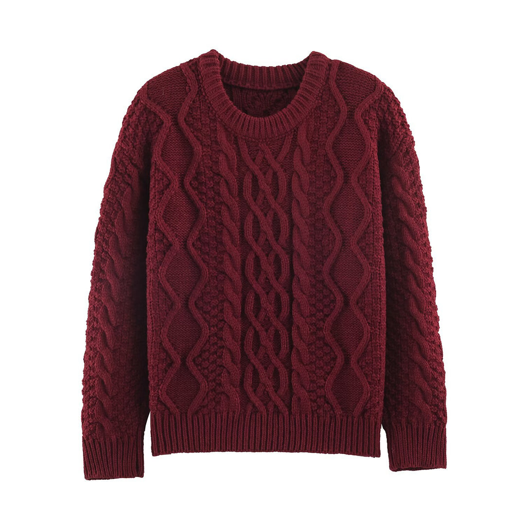 Damen Grobgestrickter Zopfstrick-Pullover mit Rundhals und Textur-Mix Shop Nory