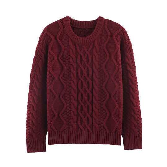 Damen Grobgestrickter Zopfstrick-Pullover mit Rundhals und Textur-Mix Shop Nory