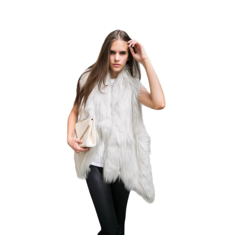 Damen Ärmellose langflorige Kunstfellweste mit Shaggy‑Textur und offenem Schnitt Shop Nory