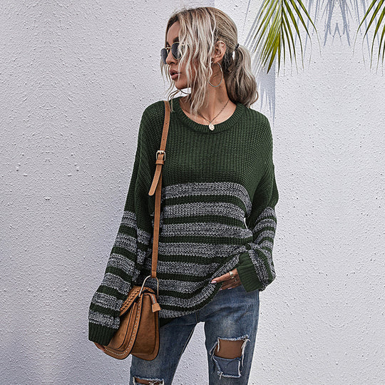 Damen Oversize-Feinstrickpullover mit Rundhalsausschnitt und gestreiftem Struktur‑Muster Shop Nory