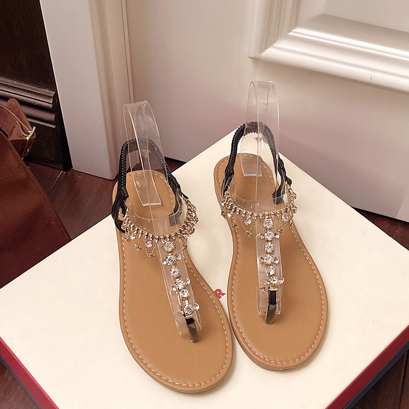 Damen elegante Zehentrenner-Sandalen mit funkelndem Strass