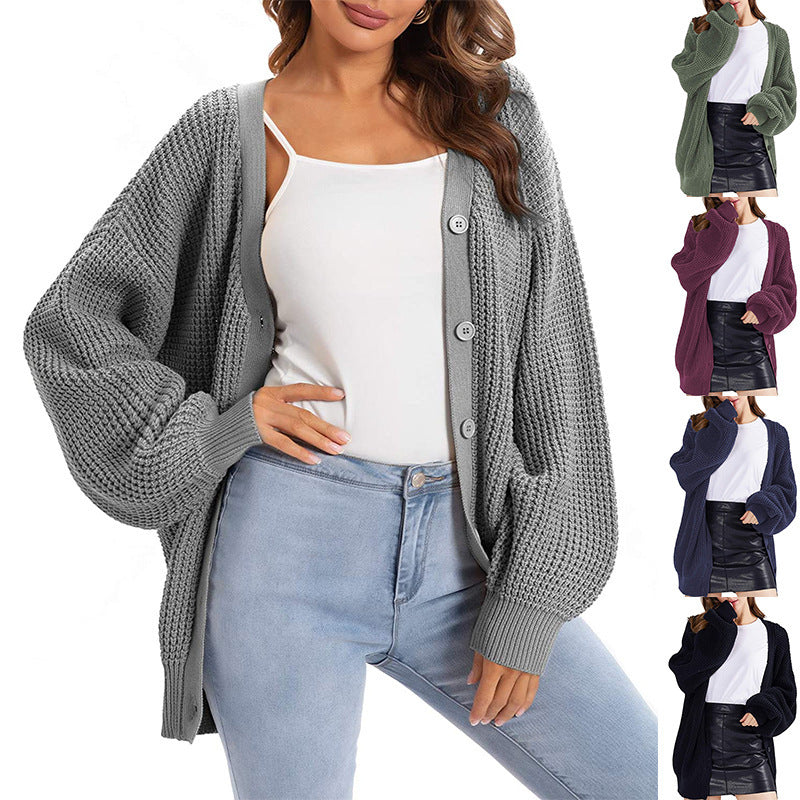Damen nan Oversize Strickcardigan mit Ballonärmeln und großzügiger Knopfleiste Shop Nory