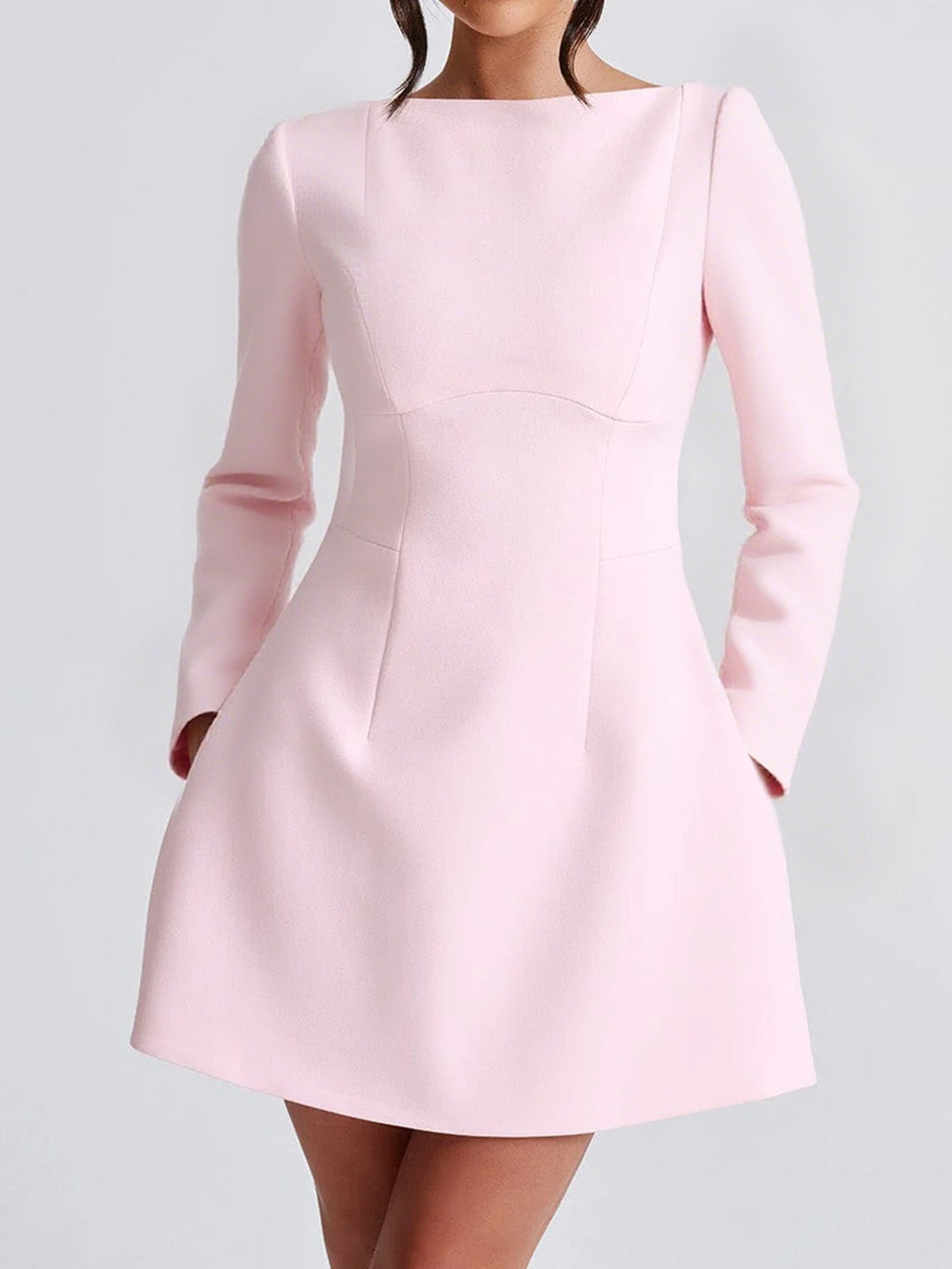 Damen nan tailliertes A-Linien Kleid mit U-Boot-Ausschnitt, langer Arm und dezenten Eingrifftaschen Shop Nory