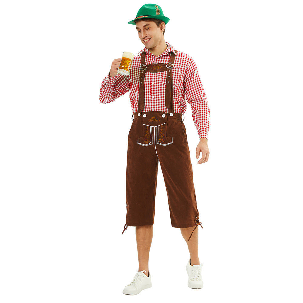 Herren nan traditionelle bayerische Trachtenlederhose knielang mit bestickten Hosenträgern Shop Nory