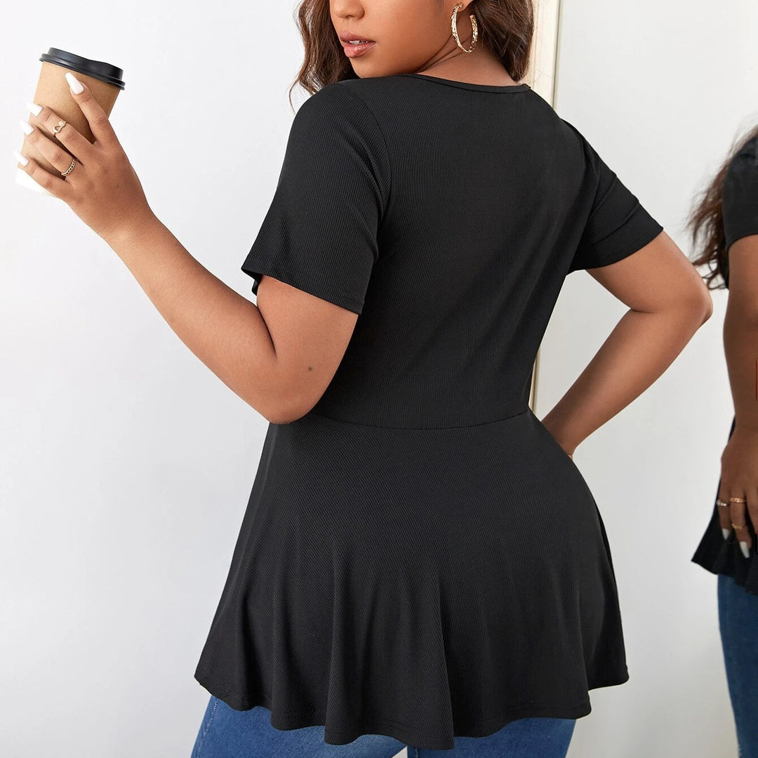 Damen Geripptes Zip-Peplum-Top mit tiefem V-Ausschnitt Shop Nory