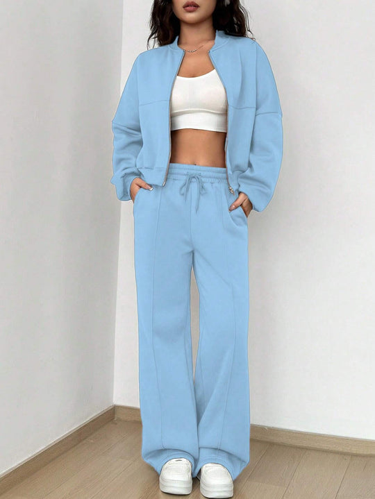 Damen Loungewear-Set mit kurzem Reißverschluss-Bomber und weiter High-Waist Jogginghose Shop Nory