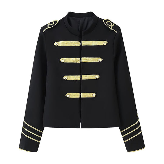 Damen Gekürzte Militärjacke mit goldbestickten Galons und Stehkragen Shop Nory