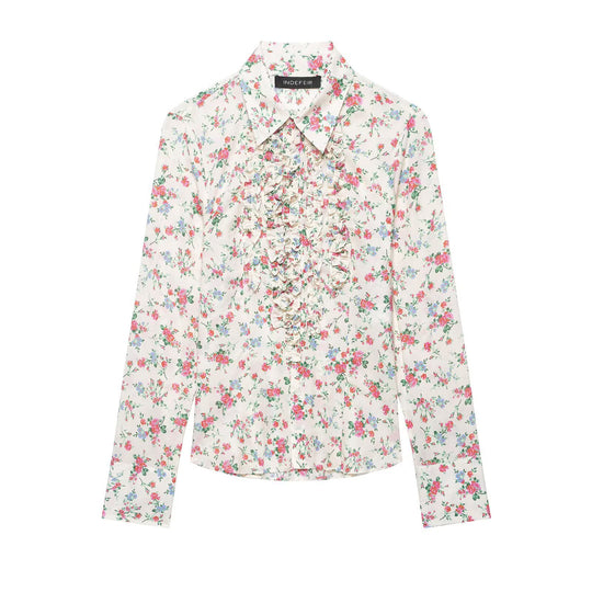 Damen Rüschenbluse mit floralem Allover-Print und Hemdkragen Shop Nory