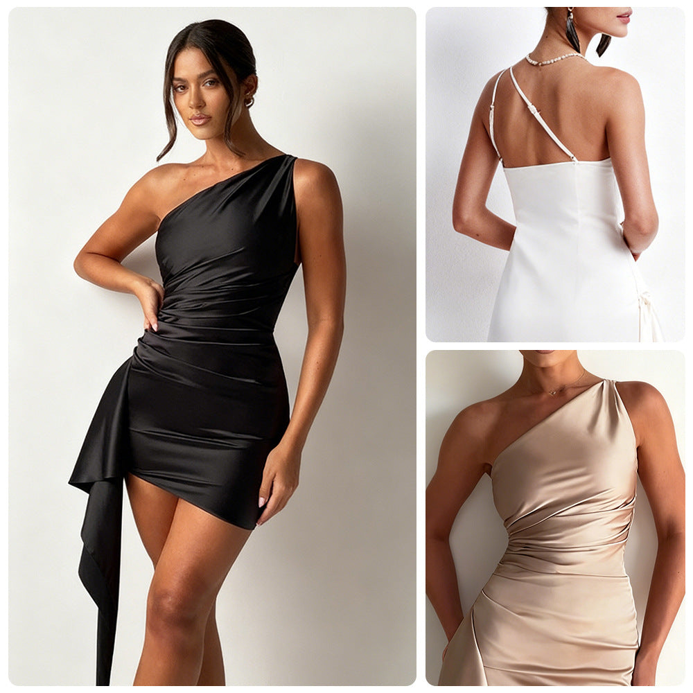 Damen Asymmetrisches Minikleid mit schickem Drapierungsdesign und seitlichem Überwurf