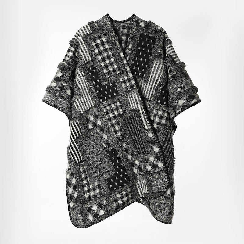 Damen Patchwork-Kimono-Cape aus strukturiertem Bouclé im Oversize-Schnitt Shop Nory