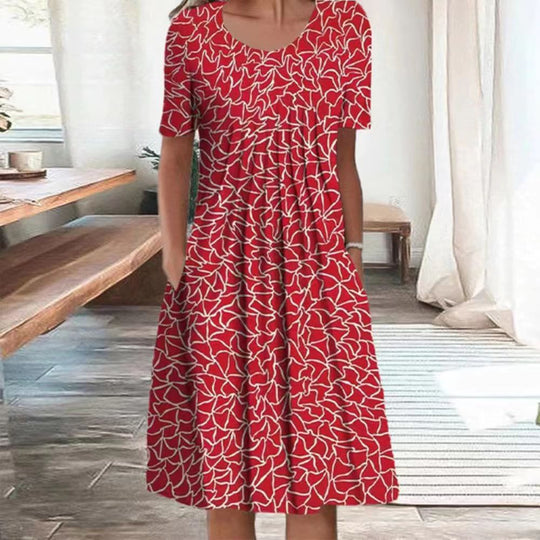 Frauen Mehrfarbige A-Linien Midi Kleid mit Taschen und Abstraktem Blumenmuster Shop Nory