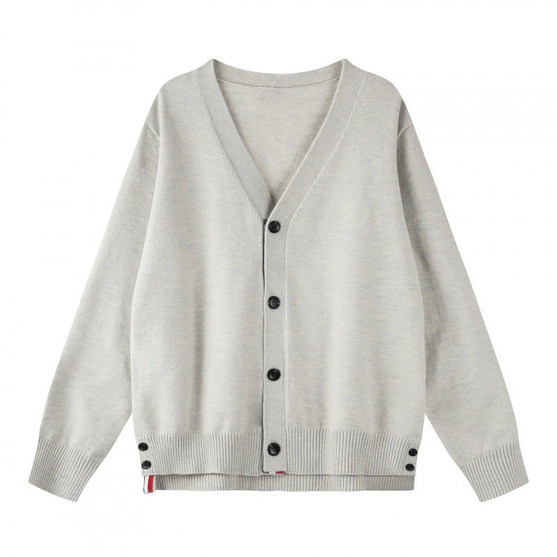 Unisex Oversize V‑Neck Strickcardigan mit Knopfleiste und Seitendruckknöpfen Shop Nory