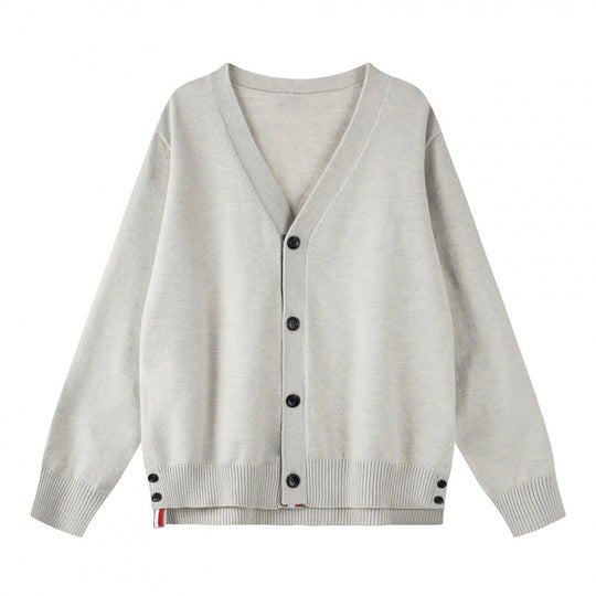 Unisex Oversize V‑Neck Strickcardigan mit Knopfleiste und Seitendruckknöpfen Shop Nory