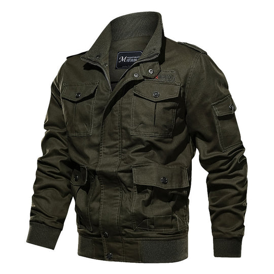 Herren robuste Canvas-Fliegerjacke im Utility-Fieldstil mit Schulterpatten und Mehrfachtaschen Shop Nory