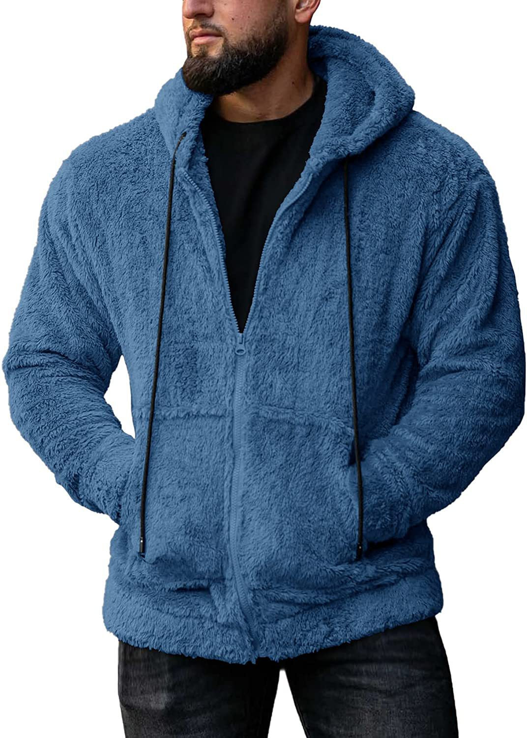 Herren nan kuschelige Teddyfleece Kapuzenjacke mit durchgehendem Reißverschluss Shop Nory