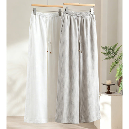 Damen Leichte Hochbund-Loungehose aus Leinenmix mit Tunnelzug und Nadelstreifen-Optik Shop Nory