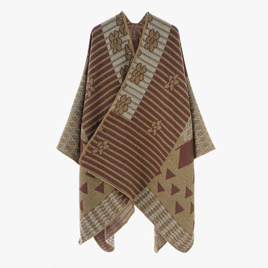 Damen Oversize Jacquard‑Ruana im Ethno‑Patchwork‑Design Shop Nory