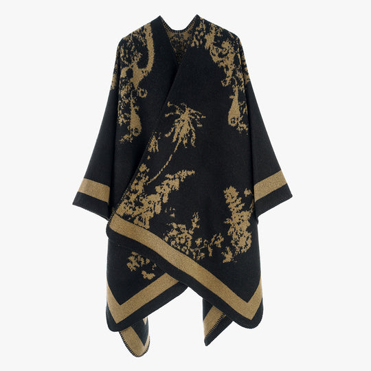 Damen Oversize-Jacquard-Cape aus Wollmix mit abstraktem Blumenmuster Shop Nory