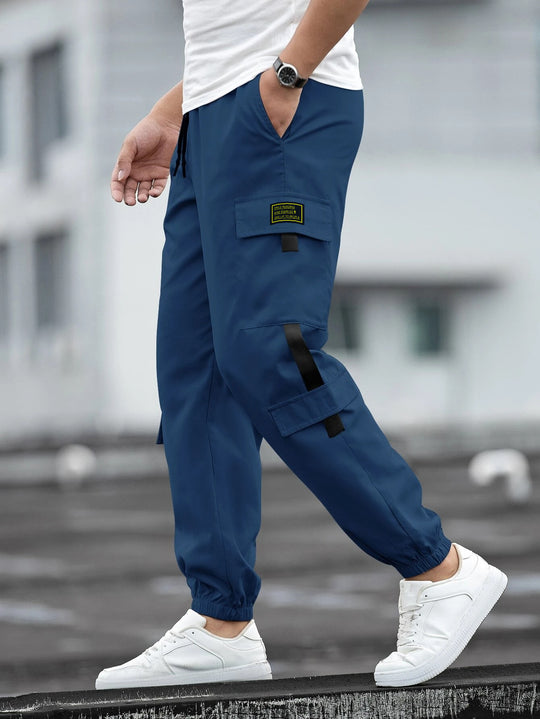 Herren modische Cargo-Joggerhose mit elastischem Bund, Kordelzug und mehreren Sicherheits- und Klappentaschen Shop Nory