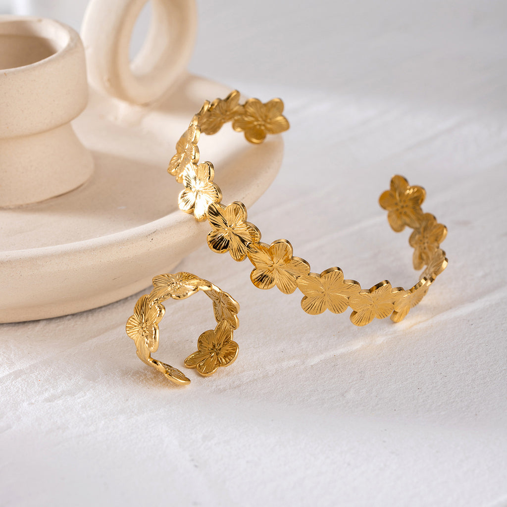 Damen Offenes Armband mit floralem Design aus rostfreiem Edelstahl Shop Nory