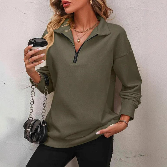 Damen Sweatshirt mit halbem Reißverschluss