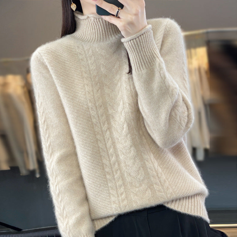 Damen Weicher Zopfstrick‑Mockneckpullover mit kaschmirähnlicher Haptik und verlängerten Rippbündchen Shop Nory