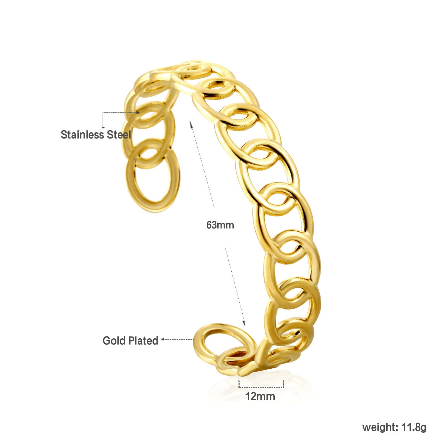 Damen offener Armreif mit floralen Mustern aus hochwertigem Edelstahl und goldplattierter Oberfläche Shop Nory