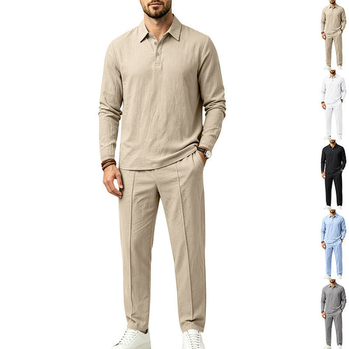 Herren Lässiges Leinenoptik-Loungewear-Set mit Henley-Kragen und Kordelbzw. Bund Shop Nory
