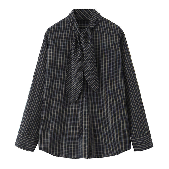 Damen Kariertes Blusenshirt mit Schluppe und weiter Passform Shop Nory