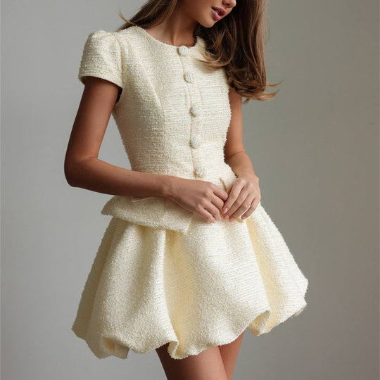 Damen Figurbetontes Tweed-Minikleid mit Schößchen und Knopfleiste Shop Nory