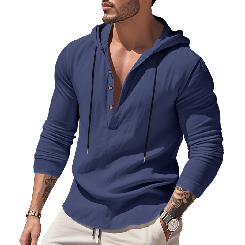 Herren lässiges Langarm-Hoodie mit Knopfleiste und modernem Schnitt