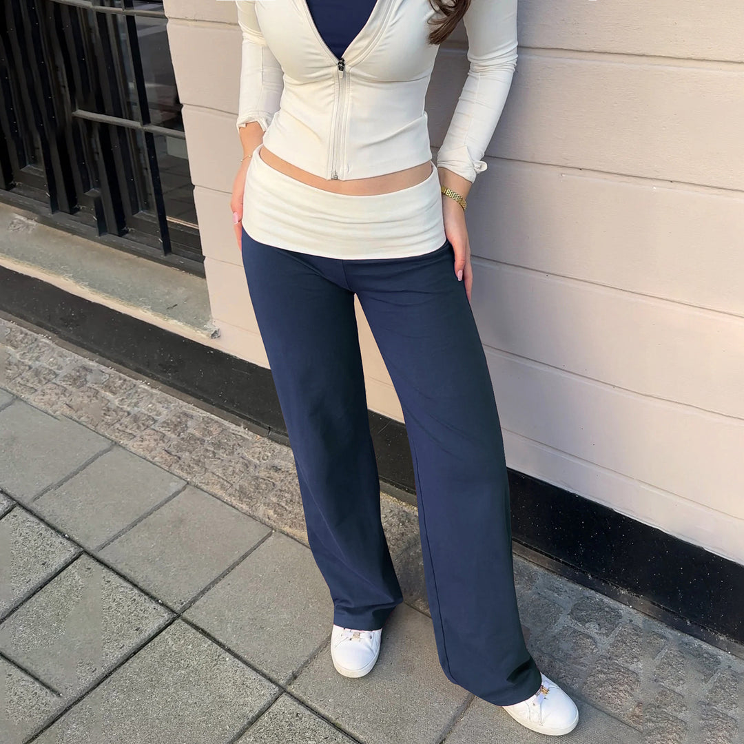 Damen nan weiche Yoga-Loungehose mit umklappbarem Bund und weitem Bein Shop Nory
