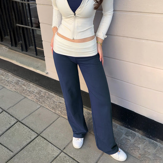 Damen nan weiche Yoga-Loungehose mit umklappbarem Bund und weitem Bein Shop Nory