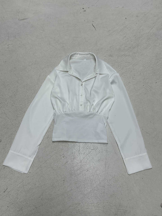 Damen nan taillierte Cropped-Bluse mit Hemdkragen und breitem Stretchbund Shop Nory