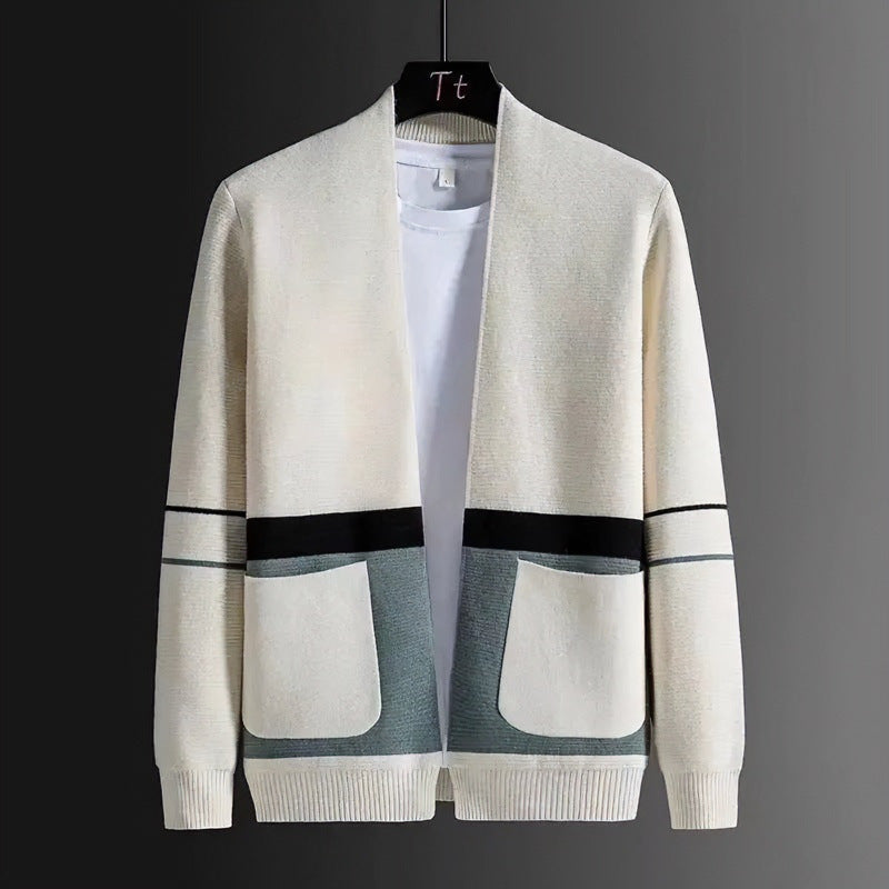 Herren Offene Strickjacke im Colorblock‑Design mit aufgesetzten Taschen und geripptem Saum Shop Nory