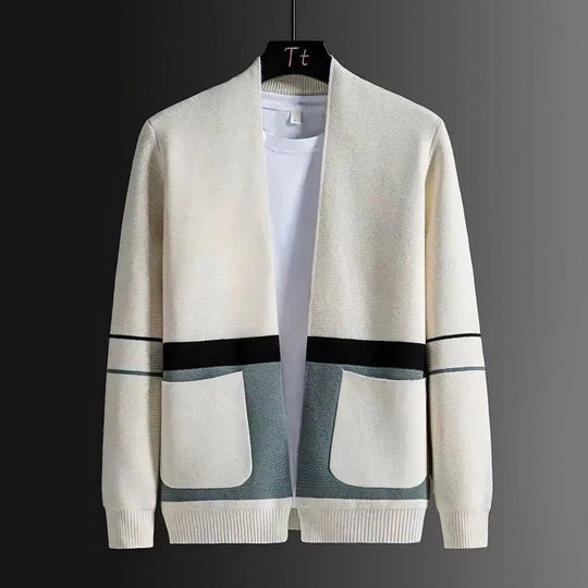 Herren Offene Strickjacke im Colorblock‑Design mit aufgesetzten Taschen und geripptem Saum Shop Nory