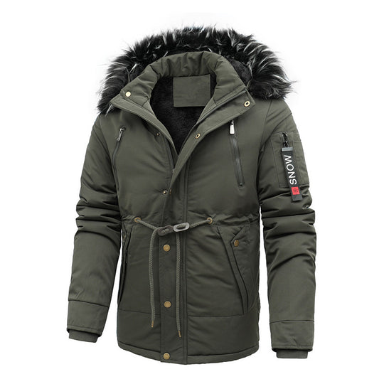 Herren wattierte Parka-Jacke mit Kunstfellkapuze und Taillenzug Shop Nory