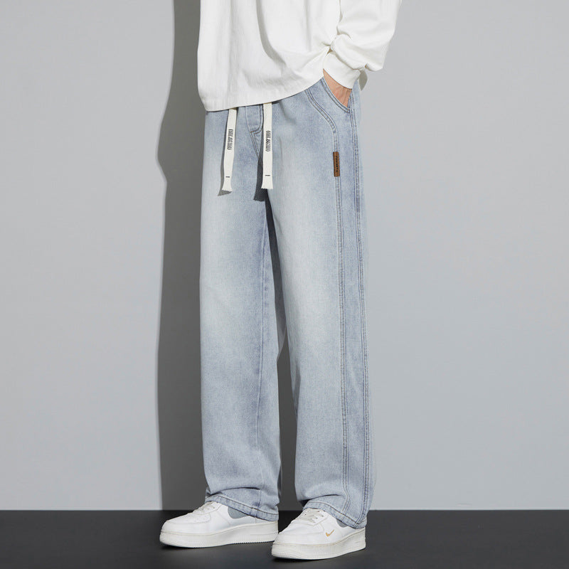 Herren Weite Denim-Hose im Lounge-Style mit Tunnelzugbund und geradem Bein Shop Nory