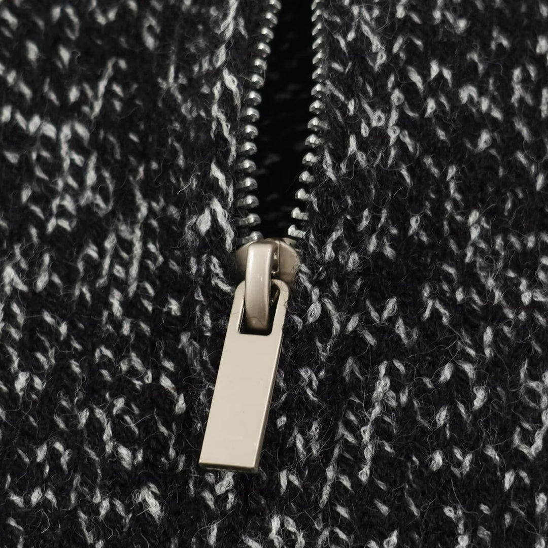 Damen Grobgestrickter Reißverschluss-Pullover mit Stehkragen und geripptem Saum Shop Nory