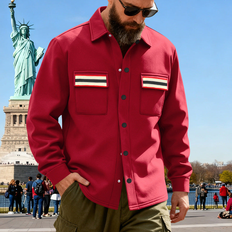 Herren nan Overshirt aus gewalktem Sweat mit aufgesetzten Brusttaschen und Retro-Streifen Shop Nory