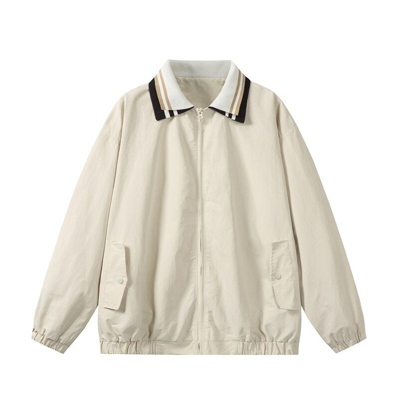 Herren Leichte Harrington‑Style Bomberjacke mit gestreiftem Rippkragen und Druckknopf‑Taschen Shop Nory