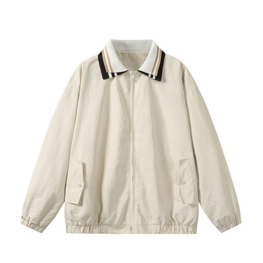 Herren Leichte Harrington‑Style Bomberjacke mit gestreiftem Rippkragen und Druckknopf‑Taschen Shop Nory
