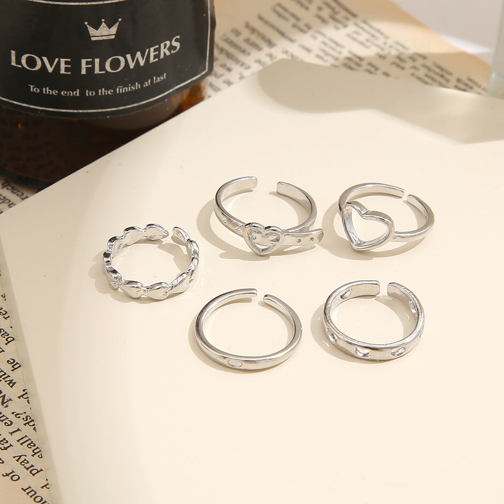 Damen Ring-Set mit kreativen Herz- und Strukturdesigns Shop Nory