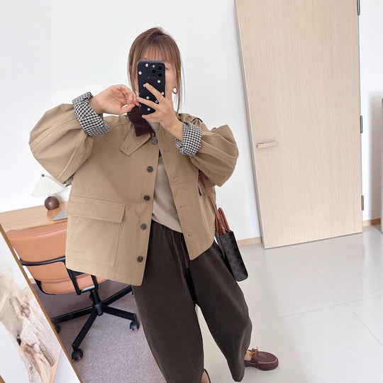 Damen Kurzjacke im Worker-Stil mit Cordkragen und aufgesetzten Pattentaschen Shop Nory